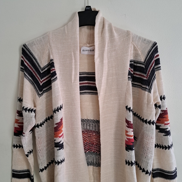 Olive & Oak Cream‎ Southwest Astec Patterned Women's Sweater Cardigan Size Large - Picture 2 of 9